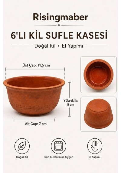 Tr 6 Adet Sütlaç Çömlek Kasesi Sufle Kasesi Ve Güveç Seti Fırın Kasesi, Toprak Çömlek Kase Takımı Mg01 Genel