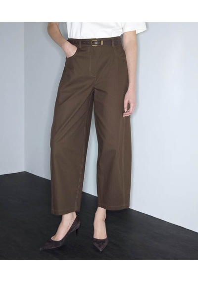 İpekyol Dokulu Barrel Fit Kahverengi Kadın Pantolon Iw6260003203