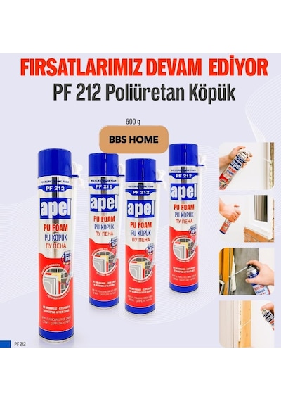 Apel Pf 212 Poliüretan Pu Köpük 600 G Boşluk Ve Çatlak Dolgu, Isı Ve Ses Yalıtımı, Profesyonel Kullanım Diğer