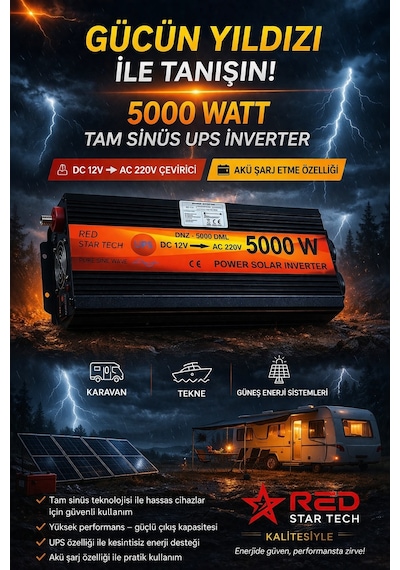 Akü Şarj Eder. 5000 Watt Tam Sinüs Ups İnverter 12-220 Çevirici