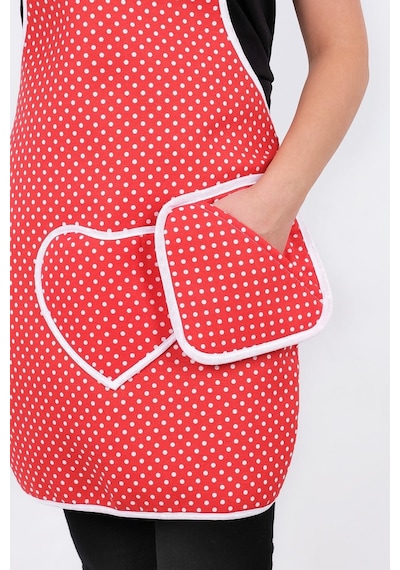 Trendy 3lü Set Sıvı Su Geçirmez Mutfak Önlüğü Isıya Dayanıklı Fırın Eldiveni Ve Tutacak Çeyiz Seti Kırmızı Puantiye