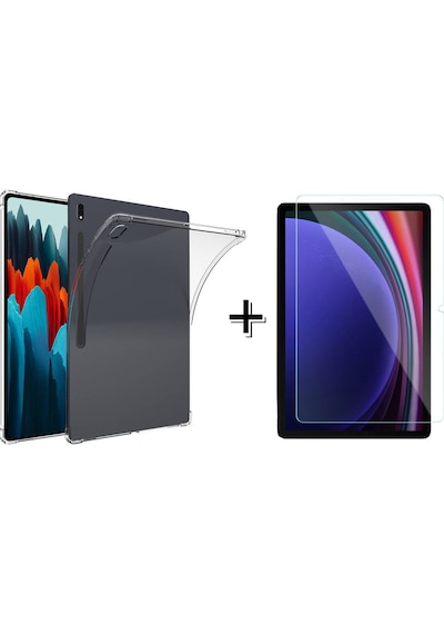 Forzacase Samsung Galaxy Tab Uyumlu S9 Fe Plus 12.4 Anti Shock Silikon Kılıf + Temperli Kırılmaz Cam - Fc014 Şeffaf