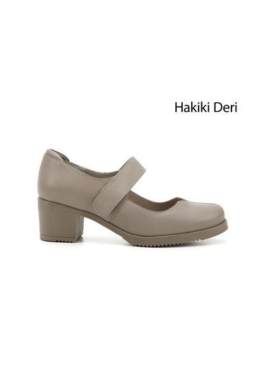 Gönderi(R) Gönderi R Bej Kalın Topuklu Mary Jane Hakiki Deri Ayakkabı Bej