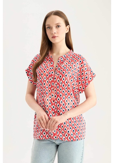 DeFacto Regular Fit Apaş Yaka Desenli Kısa Kollu Gömlek I6173AZ25SMRD87