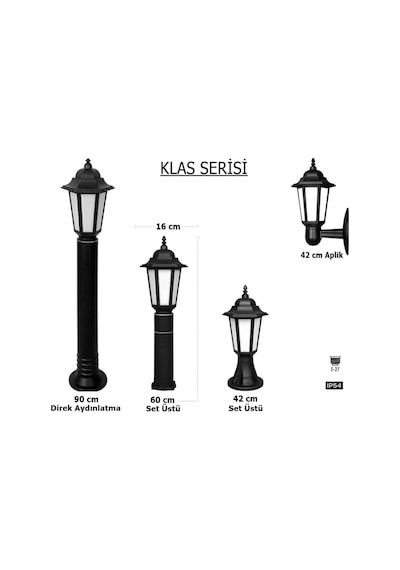 Zita Klas 42 Cm Bahçe Duvar Apliği / E27 Duylu Dış Mekan Yol Aydınlatma Lambası / Ip54 Su Geçirmez Siyah Duvar T Diğer