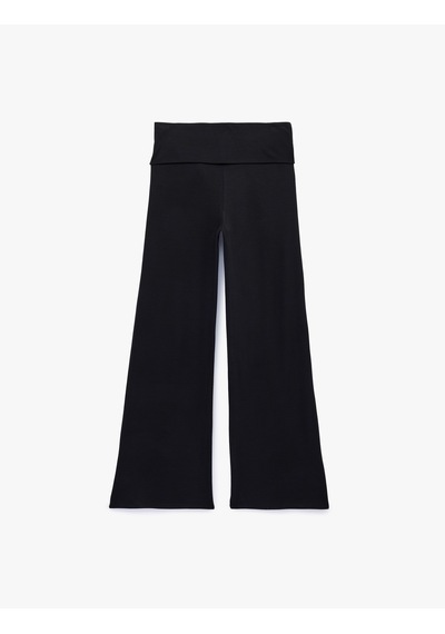 Koton Beli Bağlama Detaylı Modal Geniş Paça Pantolon Siyah 6sal40084ık