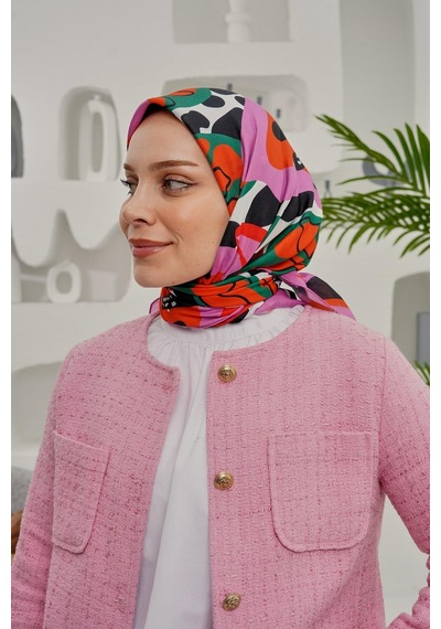 Afvente Yaprak Desen Pembe Soft Pamuk Eşarp