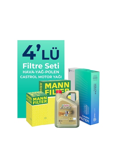 Mann Audi A4 2.0 Dizel 190Hp Filtre Bakım Seti Castrol Motor Yağlı (2015-2020) 4 Lü