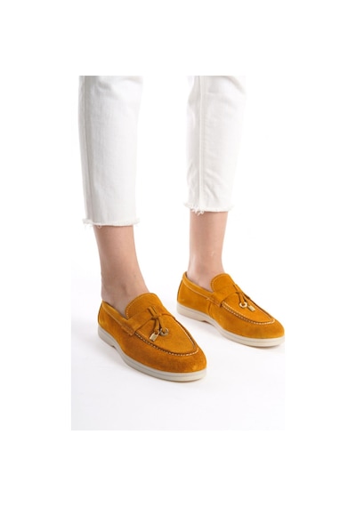 Mubiano Hakiki Deri Collection Kadın Süet Loafer & Babet Hardal -mckry1410-hrd Hardal