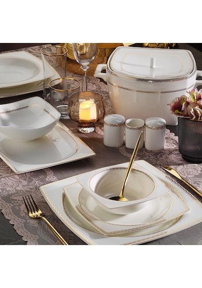 Aryıldız Bone Square Line Gold 12 Kişilik 60 Parça Yemek Takımı