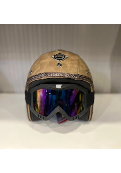 Kask Tex 701 Jyt Kahverengi Deri + Kask Maskeli