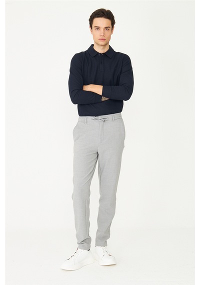 Gri Bağcıklı Smart Casual Pantolon Gri