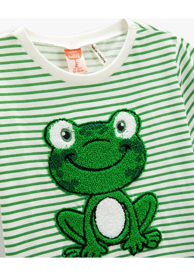 Koton Çizgili T-shirt Kurbağa Aplike Detaylı Kısa Kollu Bisiklet Yaka Deve Tüyü 3smb10012tk 3SMB10012TK120 Taba Koton Çizgili T-shirt Kurbağa Aplike Detaylı Kısa Kollu Bisiklet Yaka Deve Tüyü 3smb10012tk 3SMB10012TK120 Taba