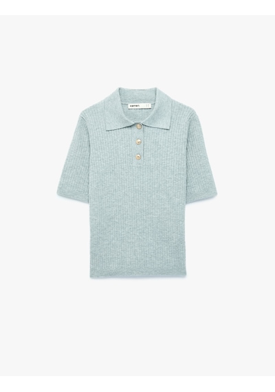 Koton Regular Fit Kısa Kollu Polo Yaka Triko Kazak Gri 7wak90215ht