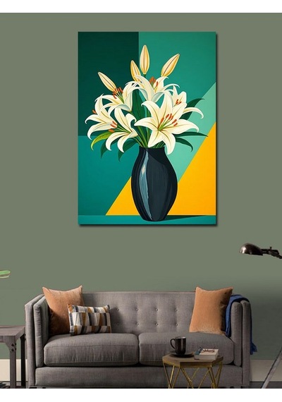Kanvas Tablo Vazoda Beyaz Zambaklar 70cmx100cm