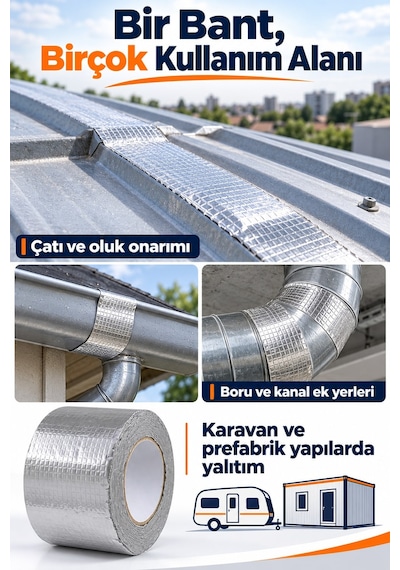 Su Geçirmez Çatı Boru Duvar Çatlak Yapışkan Çamur Bant Folyo 5 Mt X 10 Cm