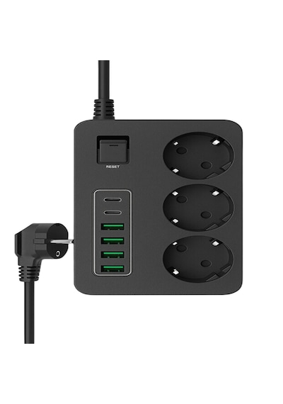 3 Lü Akım Korumalı Grup Priz 4 Usb + 2 Usb-c Çıkışlı, 2 Metre Kablolu, Çocuk Korumalı, Açma Kapama Anahtarlı 2 M