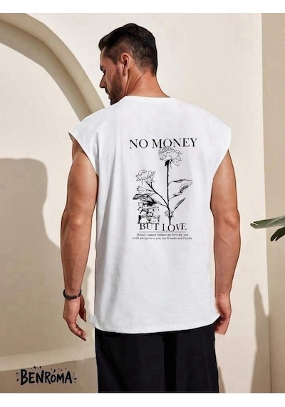 No Money But Love Baskılı Kolsuz Tişört BEYAZ