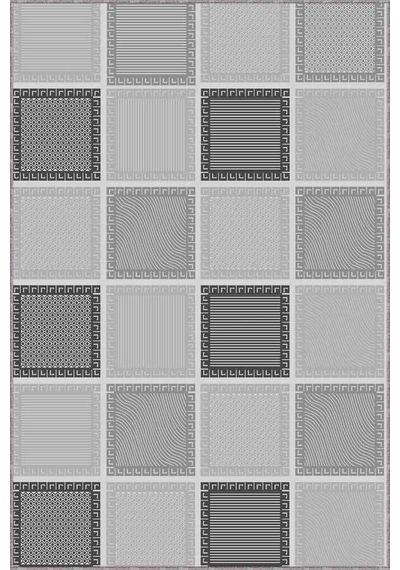 Gri Geometrik Kaymaz Tabanlı Makinede Yıkanabilir Halı Dm08n11