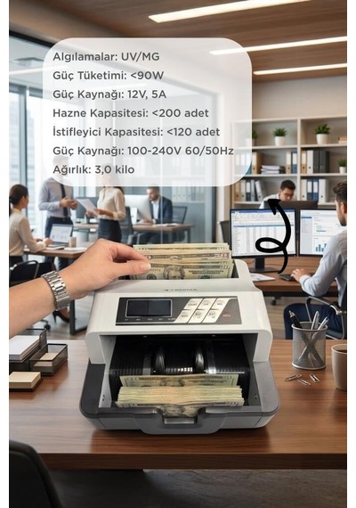 Özel Üretim Kontrol Büro İş Profesyonel Para Sayma Makinesi Mny01 Gri