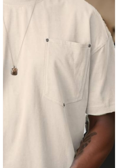 Balenbi Unisex Bisiklet Yaka Oversize Kalıp Penye Tişört 1004 Bej 3 Bej