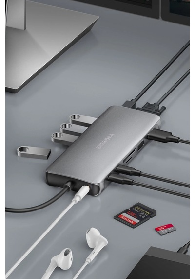 Aluhub Max 100w Type-c Pd Şarj Destekli 11in1 4k Hub Dönüştürücü - Koyu Gri