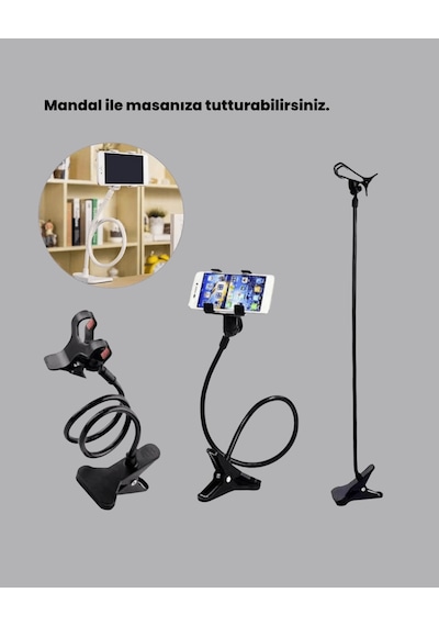 Akrobat Telefon Tutucu, Güçlü Mandallı, Masa Ve Araç Uyumlu Çok Renkli