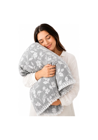 Bloomy Müslin Yatak Örtüsü Pike Çift Kişilik Yumuşak Dokulu Nefes Alan 4 Mevsim Örtü 230x250 Çeyiz&günlük Gri