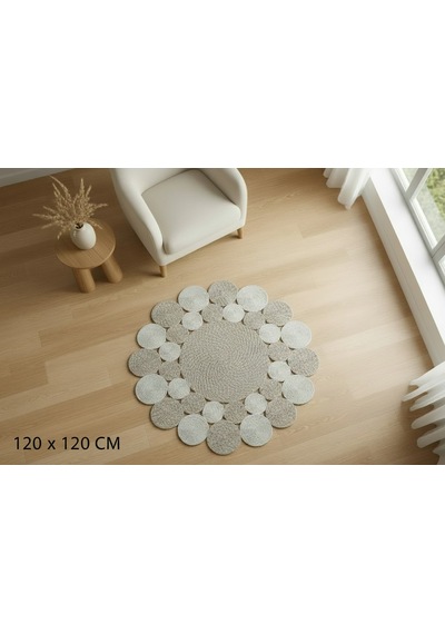 Nakkaş Home 120x120 Cm Yuvarlak Jüt Dekoratif Halı Kilim