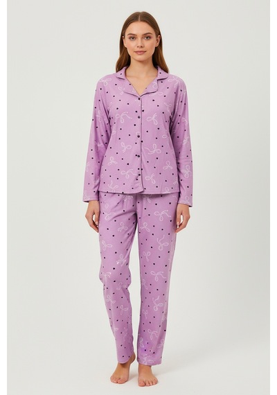 Süet Gömlek Pijama Takımı 7108 Çiçekli Pembe Pembe