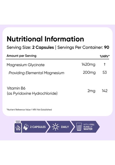 Magnesium Glycinate Bisglycinate + Added Vitamin B6 - 1422 Mg 180 Kapsül