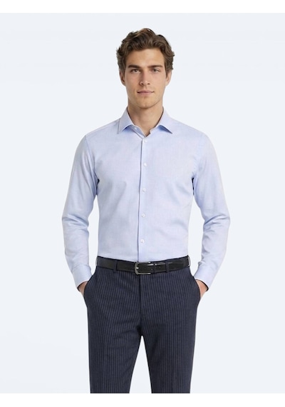 Kip Mavi Slim Fit Uzun Dokuma Klasik %100 Pamuk Gömlek