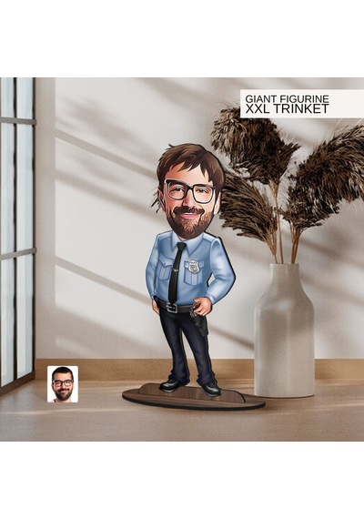Bk Gift Kişiye Özel Polis Karikatürlü Büyük Boy Ahşap Biblo-1 Arkadaşa Hediye , Sevgiliye Hediye, Kişiye Özel Biblolar Kobitmeyen137539 Bk Gift