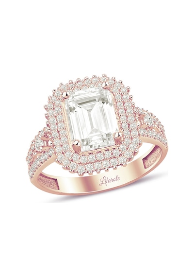 3.5 Karat Görünümlü Baget Kesim Rose Altın Yüzük