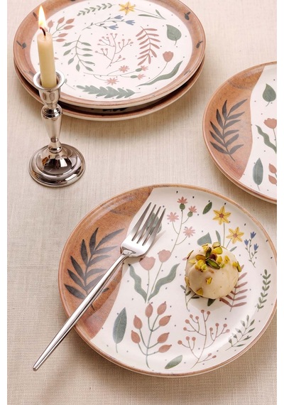Soft Bloom Nordic Pasta Tabağı 4'lü Pasta & Sunum Tabağı 22 Cm Çok Renkli