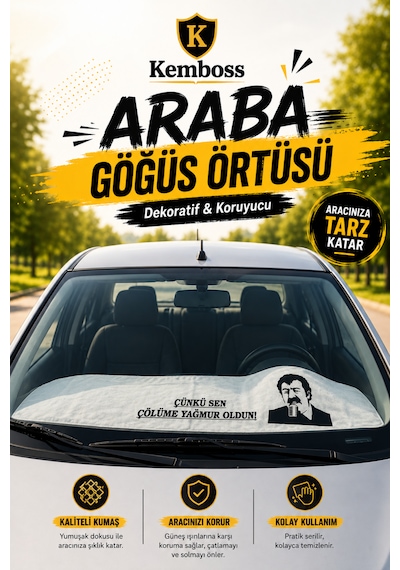 Beyaz Müslüm Gürses Baskılı Araç Göğüs Koruyucu Örtüsü