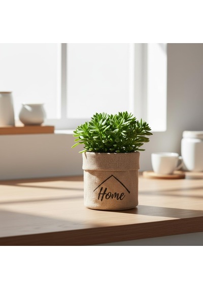 "home" Mini Jüt Saksı Kılıfı Çap 14cm, Yükseklik 15cm Krem Renk Katlanabilir Kumaş Bitki Sepeti Masaüstü Dekoratif Kalemlik, Makyaj Fırçalık, Küçük Eşya Düzenleyici