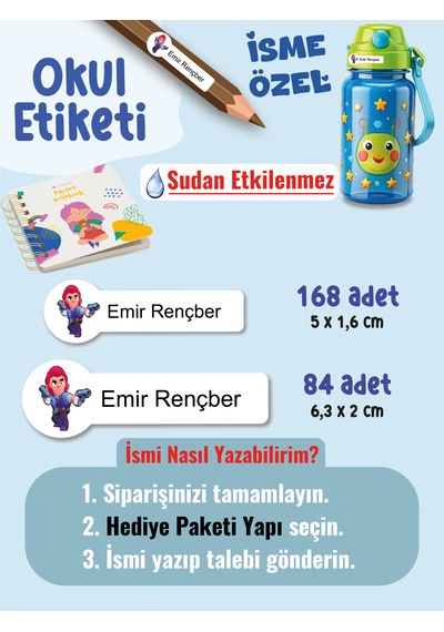 Okul Etiketi Kalem Defter Etiketi Browl Star Özel İsim Yazılabilen Etiket - 252adet