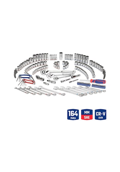 Workpro Wp202530 1/4' 3/8 1/2' Metrik/inç 164 Parça Cr-v Ağır Hizmet Lokma Ve Kombine Anahtar Takımı