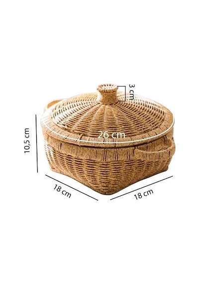 Rattan Hasır Kapaklı Çok Amaçlı Depolama Mutfak Banyo Sepeti 26 Cm Kahverengi Diğer