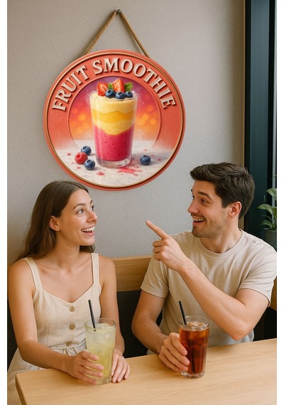 Fruit Smoothie Temalı Kapı Süsü Tablosu, Renkli Meyveli Uv Baskılı Yazlık Cafe Büfe Duvar Dekoru