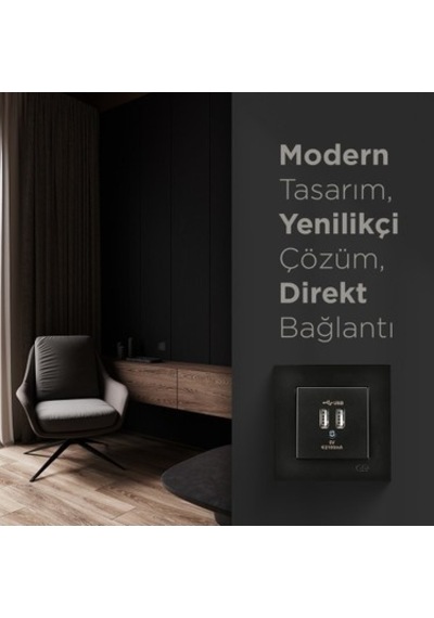 Metalik Siyah 2 Usb Çıkışlı 5v Şarj Prizi İle Modern Çözüm