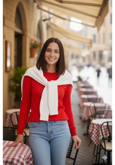 Mollycrush Kadın Beyaz Kazak Görünümlü Triko Şal Bağlamalı Şık Model Ekru