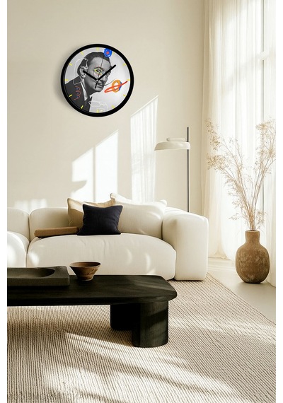 Modern Sanatçı Salvador Dali Portreli Modern Duvar Saati - 25cm - Önü Camlı Siyah Kasa-jh1119 Siyah