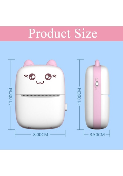 Pembe Taşınabilir Termal Yazıcı Mını Cat Baskı Kağıdı Fotoğraf Cep Termal Yazıcı 58mm Baskı Kablosuz Bluetooth Android Ios Uyumlu Yazıcılar