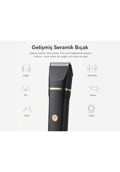 Wablow Yüz Saç Vücut Islak IPX7 Su Geçirmez Seramik Bıçak Şarj Standlı Erkek Bakım Seti