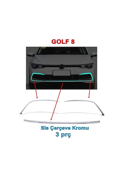 Golf 8 Ön Tampon Sis Çerçeve Nikelajı 2020 Sonrası 3 Prç P. Çelik N11.2211