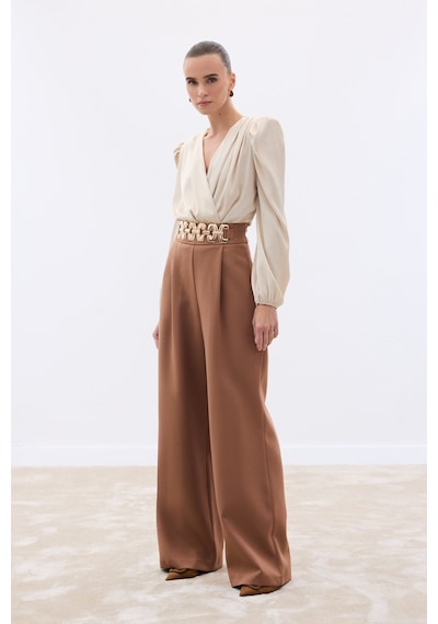 Sateen Kemerli Salaş Pantolon - Camel-136535 Camel