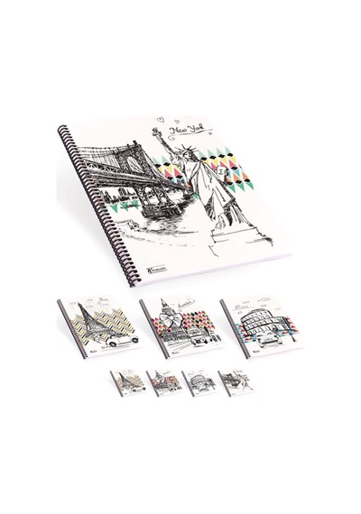 Keskin Defter A4 Spralli Plastik Kapak World Cities 100 Yaprak Kareli