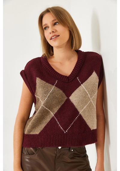 Shade Kadın Premium Baklava Desenli Oversize Triko Süveter Ts241003 60261172 - Bordo